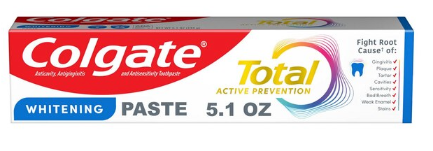 Colgate Total Active Prevention Toothpaste, Whitening Paste, 5.1 OZ, 1 Pack
