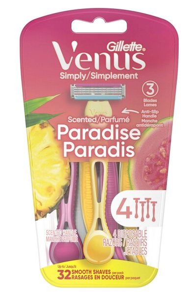 Gillette Venus Simply 3 3-Blade Disposable Razors, Dragonfruit, 4 CT