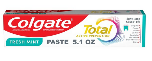 Colgate Total Active Prevention Toothpaste, Fresh Mint, 5.1 OZ