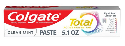 Colgate Total Active Prevention Toothpaste, Clean Mint, 5.1 OZ, 1 Pack