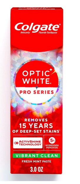 Colgate Optic White Pro Series Anticavity Fluoride Toothpaste with 5% Hydrogen Peroxide, Vividly Fresh, 3.0 OZ