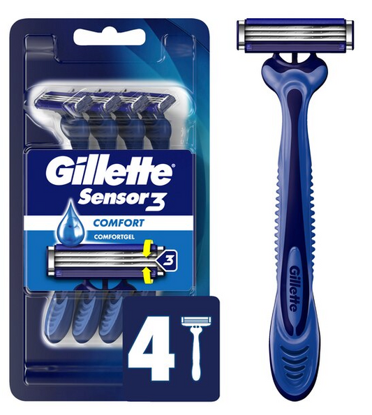 Gillette Sensor3 3-Blade Disposable Razors, 4 CT