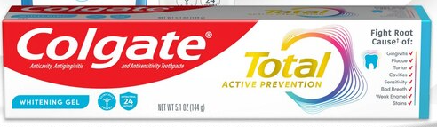 Colgate Total Active Prevention Toothpaste, Whitening Gel, 5.1 OZ, 1 Pack