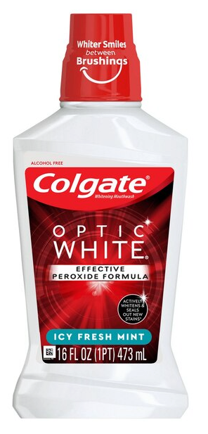 Colgate Optic White Advanced Whitening Mouthwash, Alcohol-Free, Icy Fresh Mint, 16 OZ