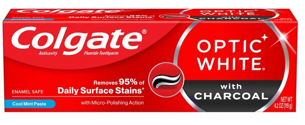Colgate Optic White Teeth Whitening Charcoal Toothpaste, Cool Mint, 3.8 OZ