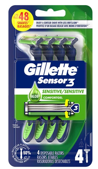 Gillette Sensor3 Sensitive 3-Blade Disposable Razor, 4 CT