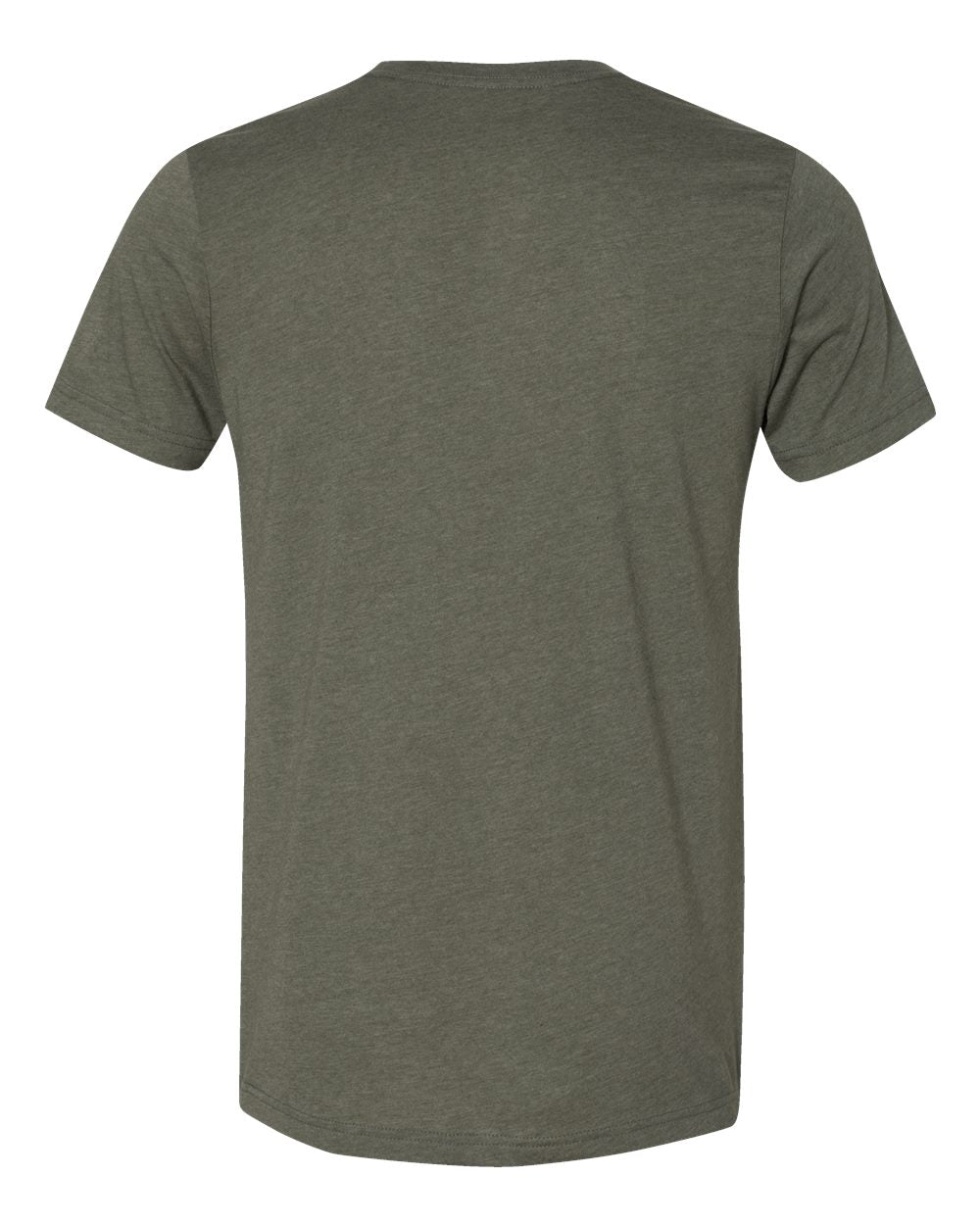 Bella + Canvas 3001CVC CVC Jersey Tee — Back — Heather Military Green | placement-back color-heather-military-green